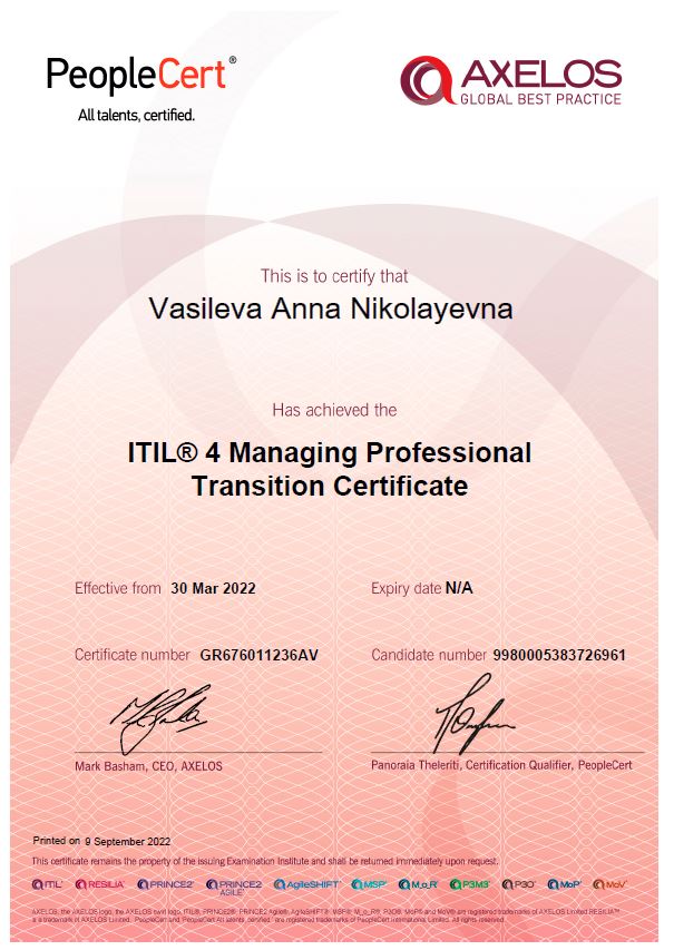 ITIL® 4 Managing Professional Transition (MPT)
