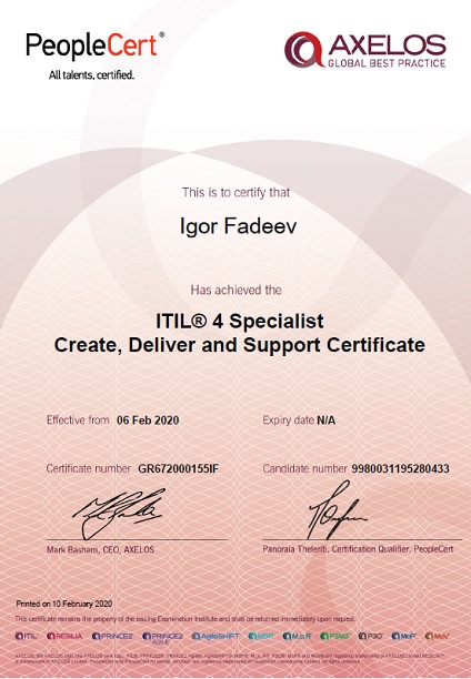 ITIL 4 Specialist Create, Deliver and Support Certificate (CDS)