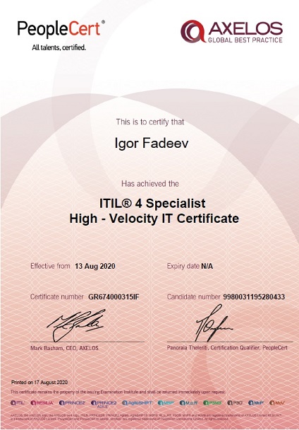 ITIL 4 Specialist High Velocity IT (HVIT)