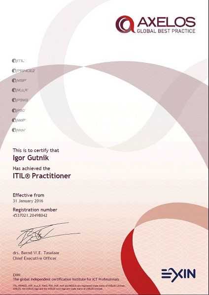 certificate ITIL Practitioner