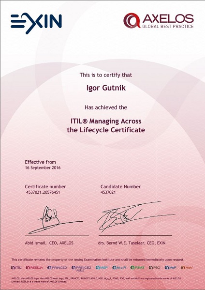 ITIL Managing Across the Lifecycle (MALC)
